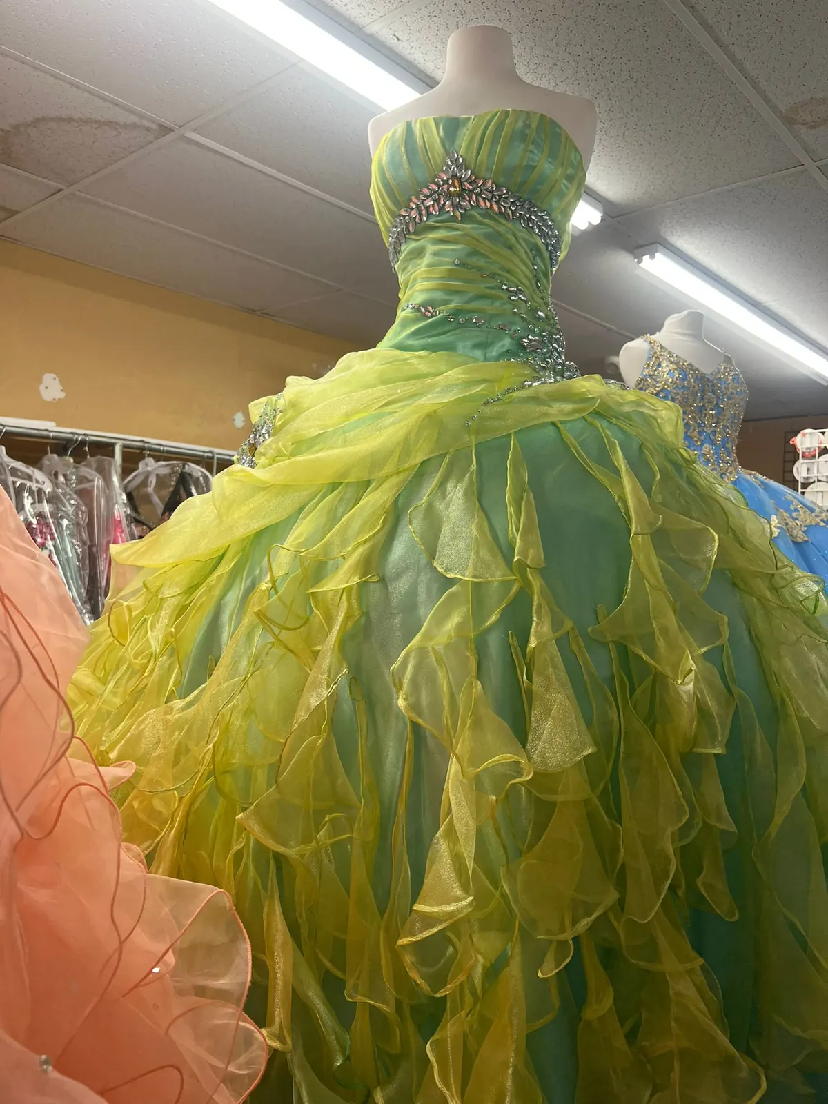 vestido quinceanera verde green organza